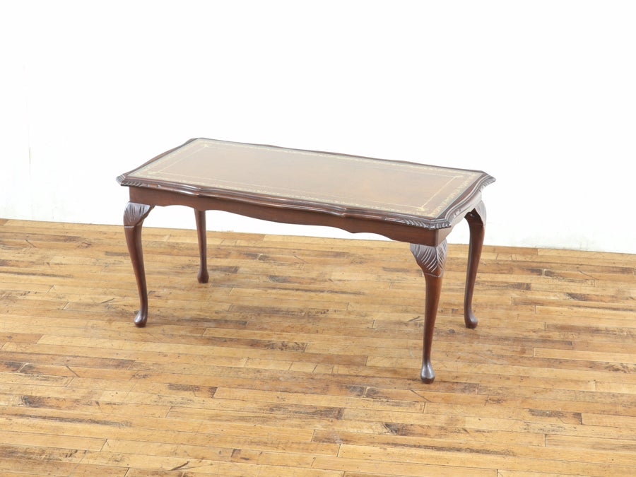 ブラウンのレザーも魅力 ガラストップコーヒーテーブル 80812