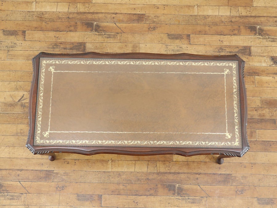 ブラウンのレザーも魅力 ガラストップコーヒーテーブル 80812