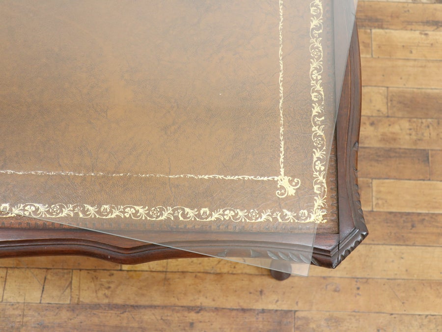 ブラウンのレザーも魅力 ガラストップコーヒーテーブル 80812