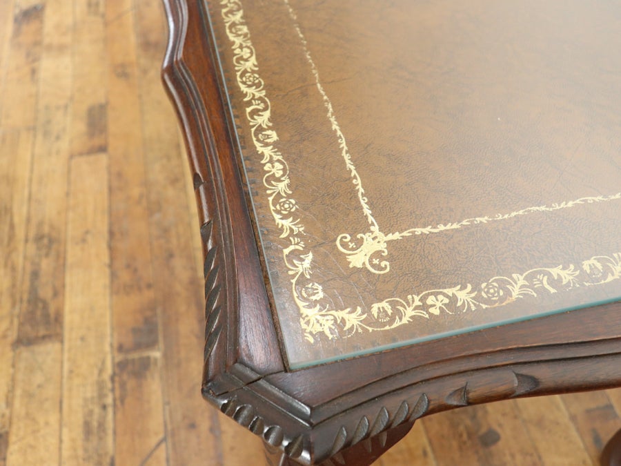 ブラウンのレザーも魅力 ガラストップコーヒーテーブル 80812