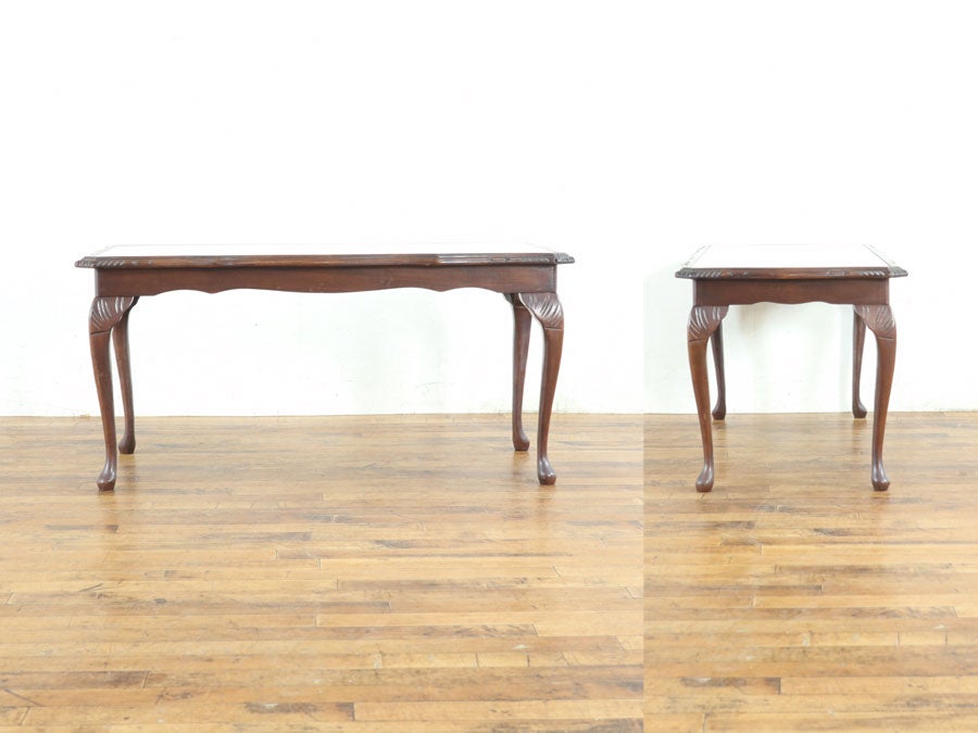 ブラウンのレザーも魅力 ガラストップコーヒーテーブル 80812